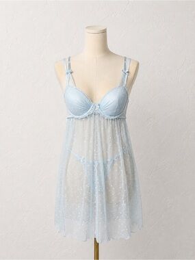 NWT FLORA NIKROOZ  BABY BLUE BABYDOLL LINGERIE SET L